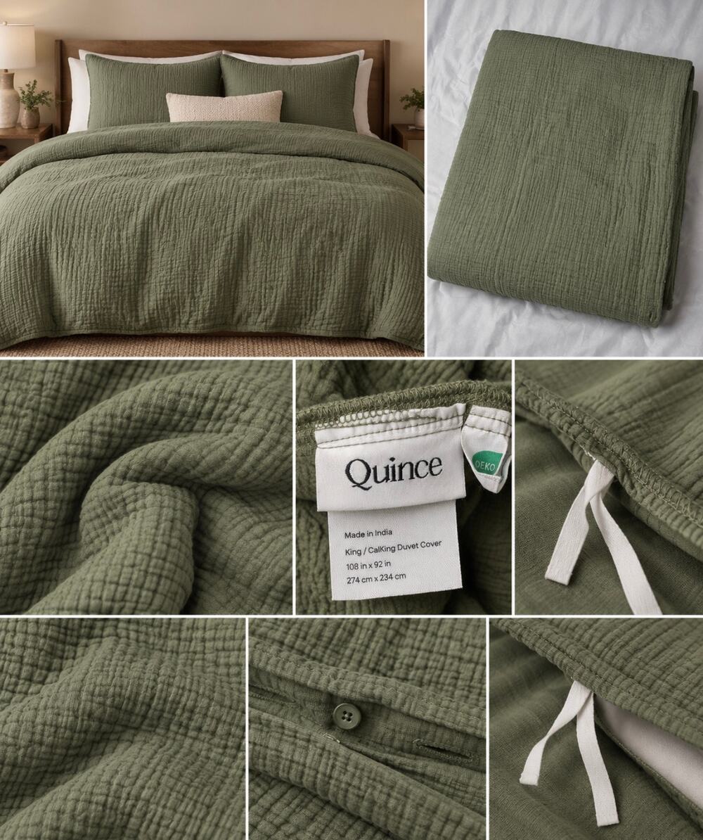 Quince Organic Cotton Gauze Duvet Cover Olive King Cal King 108x92 NWOT